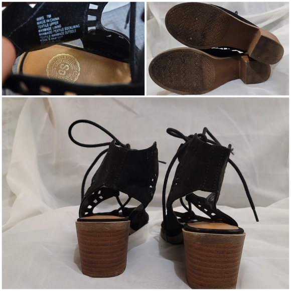 Boho Black Lace Up Gladiator Chunky Sandals - Picture 4 of 4